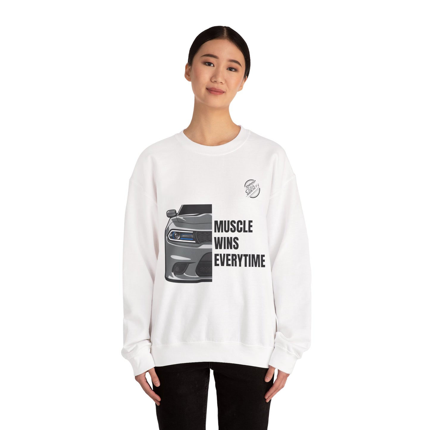 Muscle Car Crewneck Sweatshirt — “Muscle Wins Everytime” Graphic