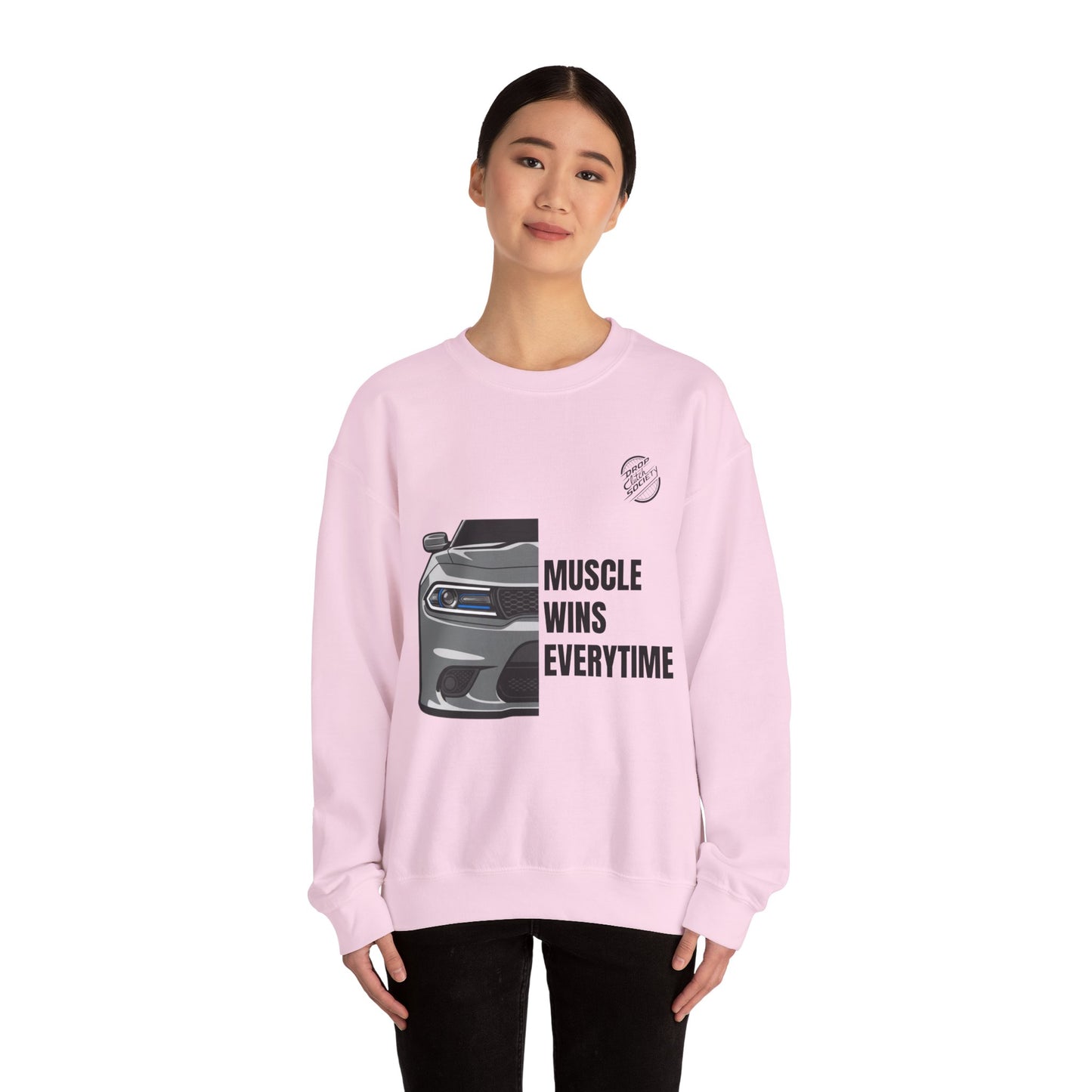 Muscle Car Crewneck Sweatshirt — “Muscle Wins Everytime” Graphic