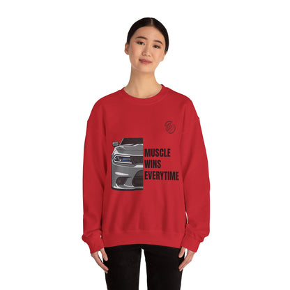 Muscle Car Crewneck Sweatshirt — “Muscle Wins Everytime” Graphic