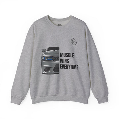 Muscle Car Crewneck Sweatshirt — “Muscle Wins Everytime” Graphic