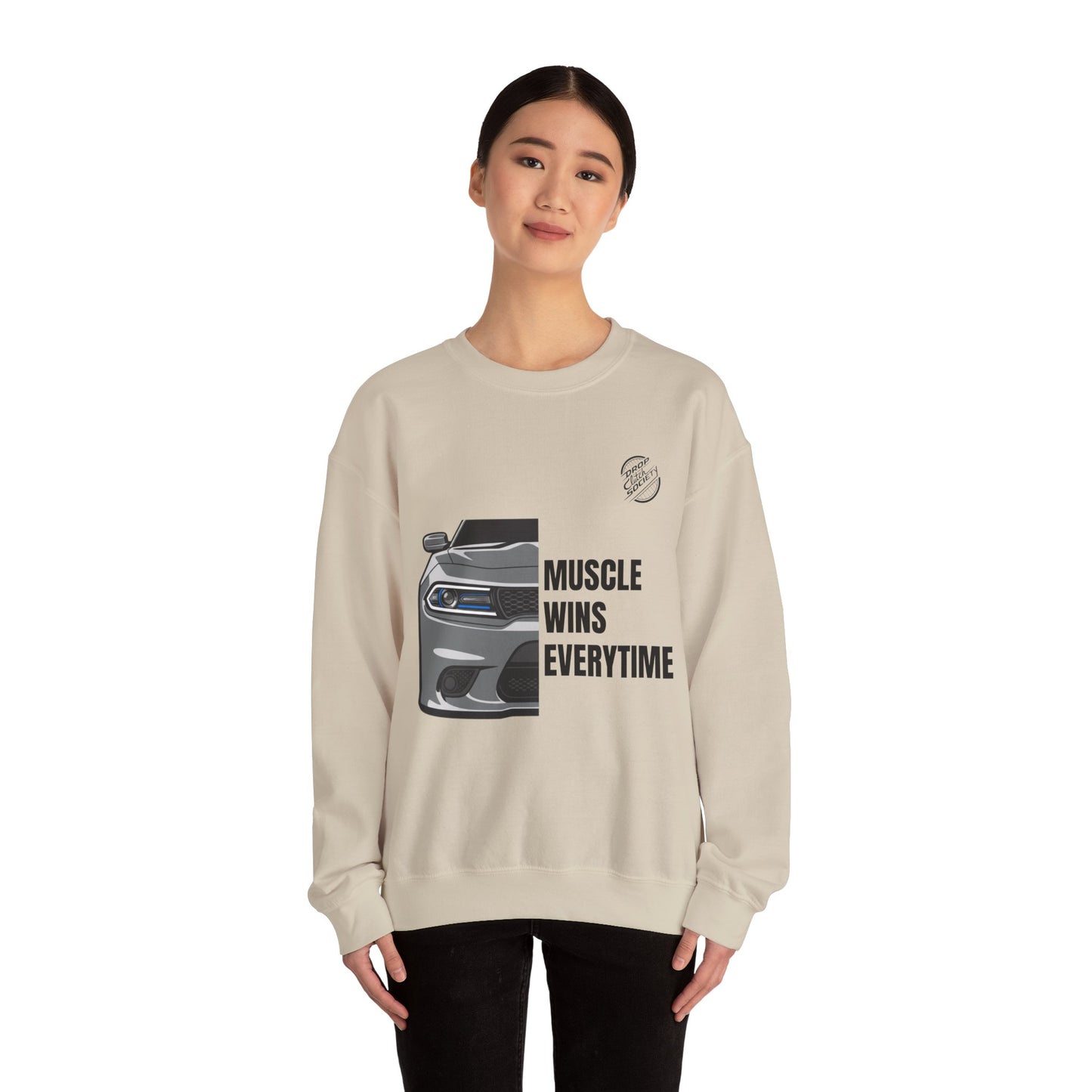 Muscle Car Crewneck Sweatshirt — “Muscle Wins Everytime” Graphic