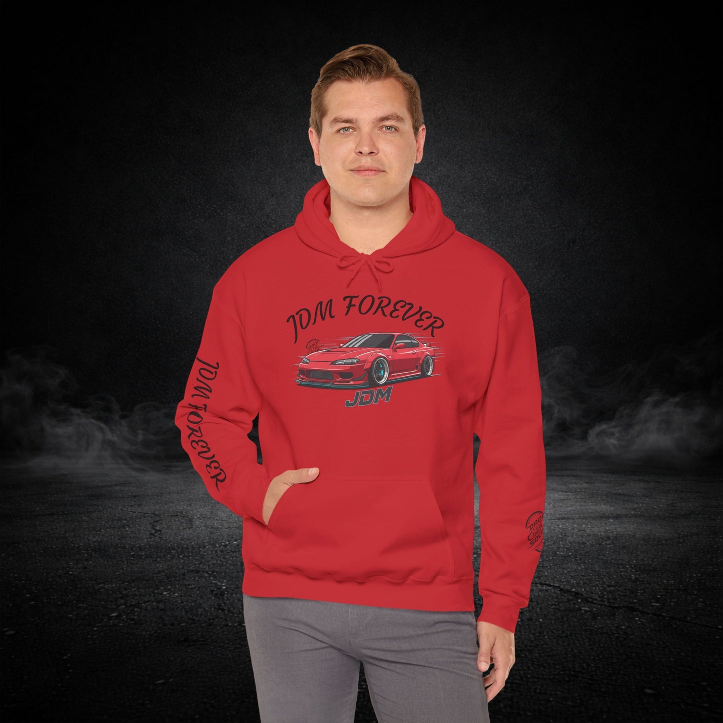 JDM Forever Hoodie — Red Sports Car Graphic Streetwear