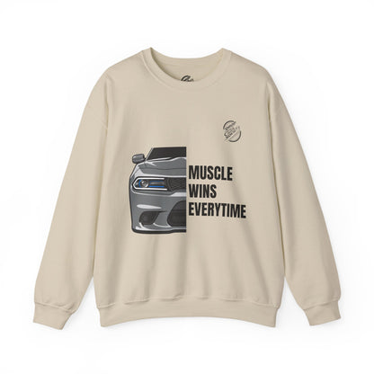 Muscle Car Crewneck Sweatshirt — “Muscle Wins Everytime” Graphic