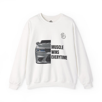Muscle Car Crewneck Sweatshirt — “Muscle Wins Everytime” Graphic
