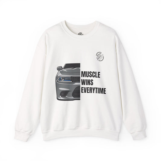 Muscle Car Crewneck Sweatshirt — “Muscle Wins Everytime” Graphic