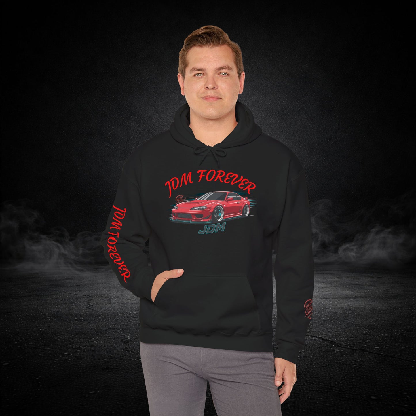 JDM Forever Hoodie — Red Sports Car Graphic Streetwear
