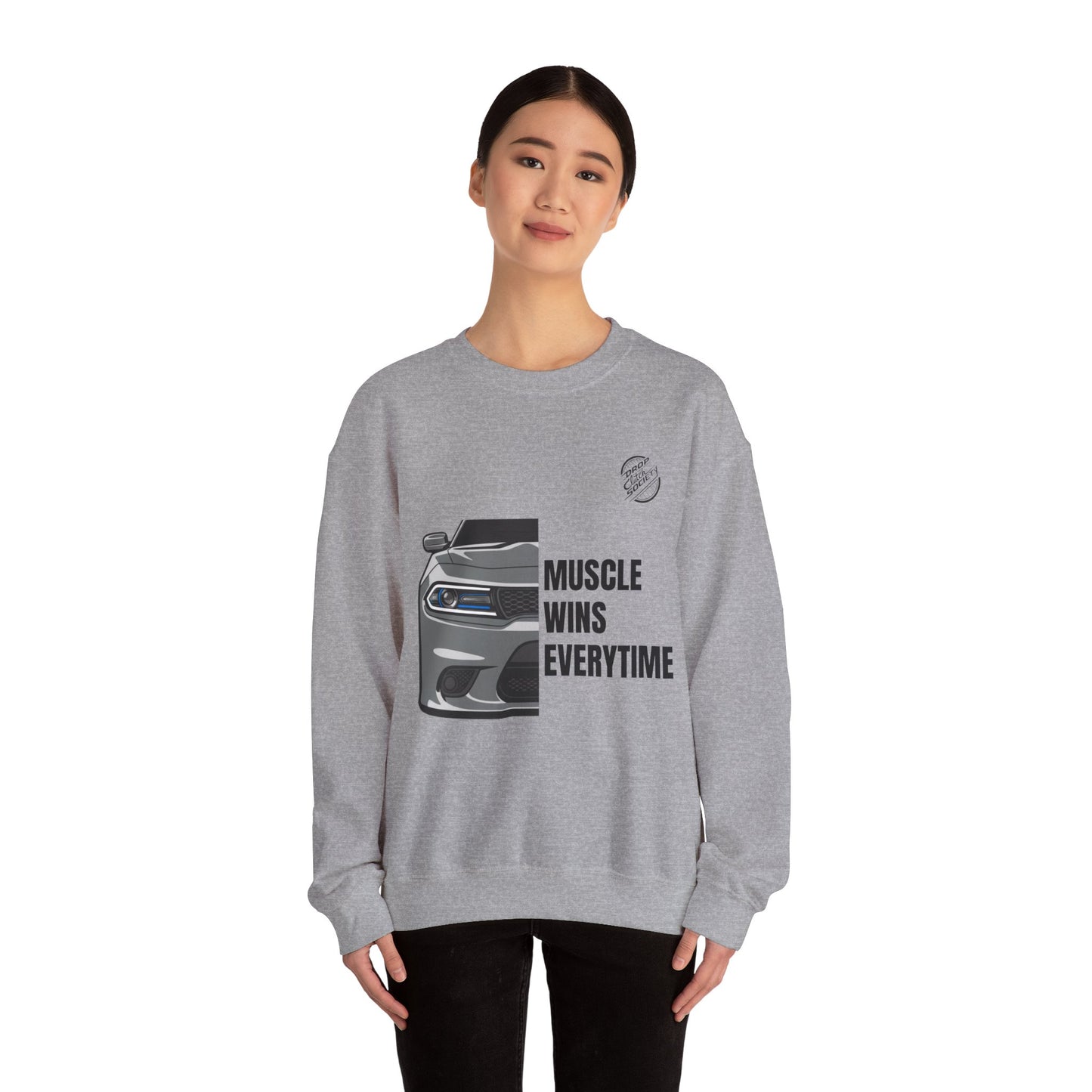 Muscle Car Crewneck Sweatshirt — “Muscle Wins Everytime” Graphic