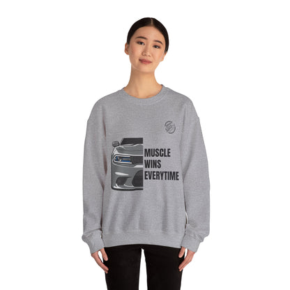 Muscle Car Crewneck Sweatshirt — “Muscle Wins Everytime” Graphic
